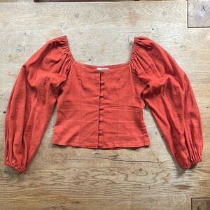 TopShop Puff Sleeve Peasant Linen top Size 4